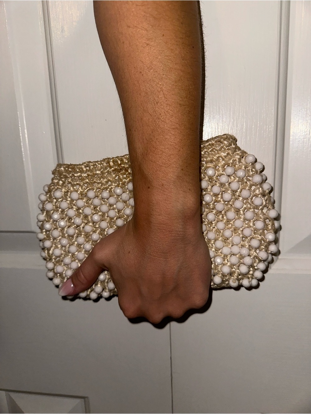 Vintage Cream Woven Beaded Raffia Wristlet Clutch - Picture 11 of 11